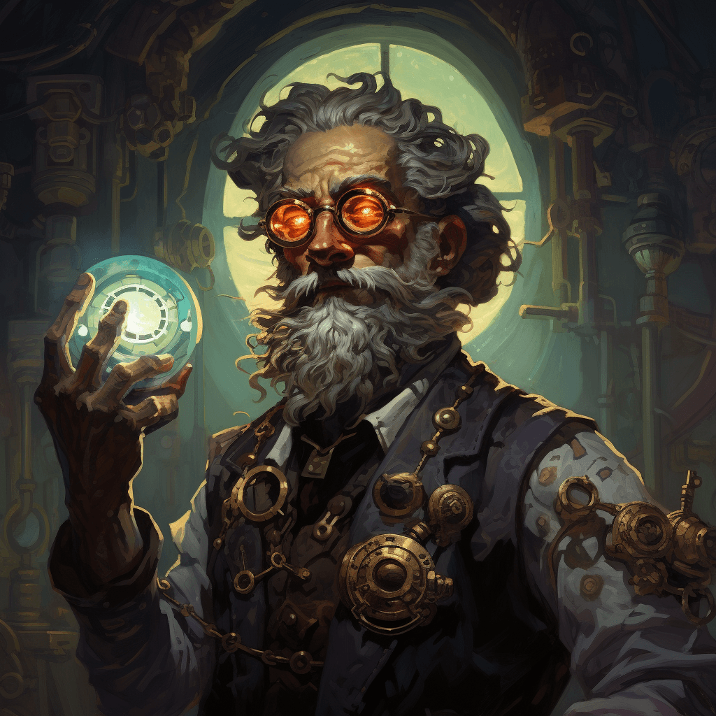 AI generated: an older man, in the style of steampunk, atompunk, aaron jasinski, intense lighting and shadow, baro...