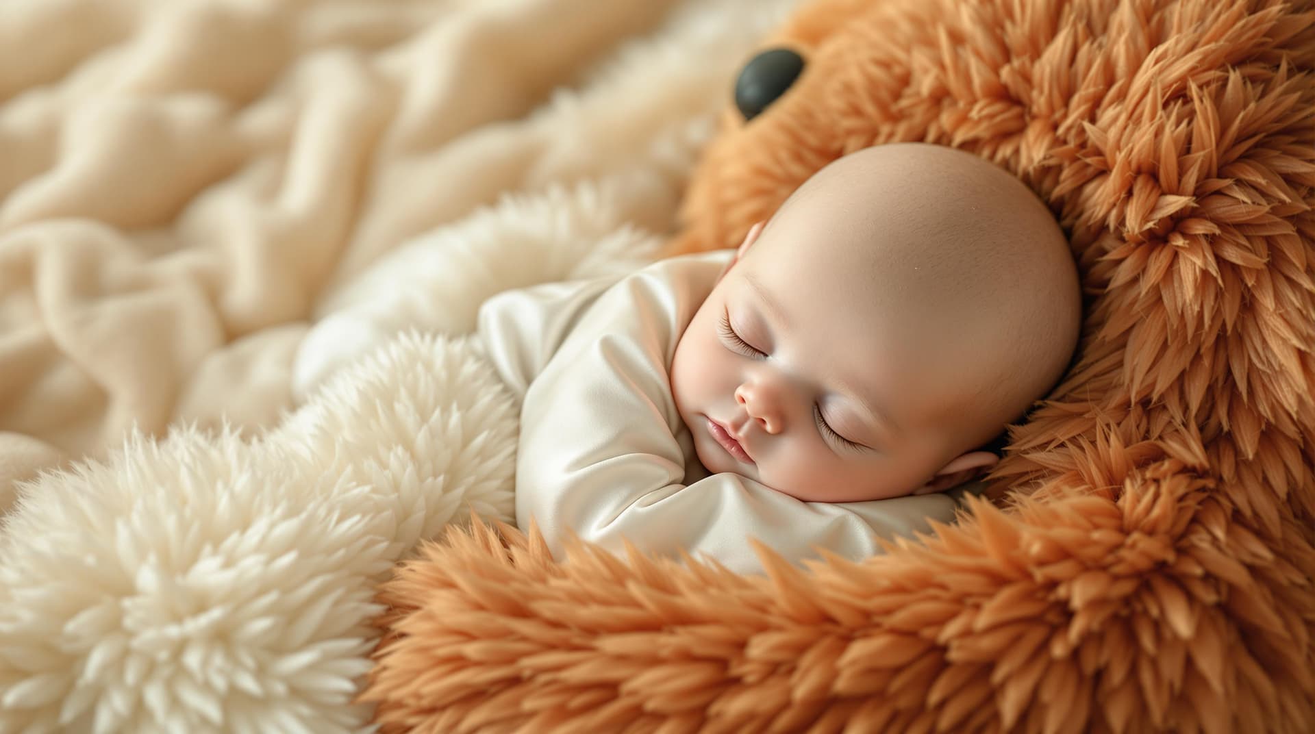 AI generated: in the arms of an angel, a beautiful and (cute alien baby ) with topaz color hairs duvet ,pointed ea...