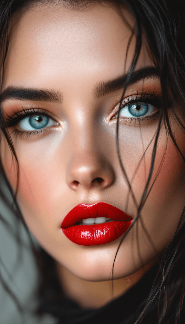 AI generated: Hyper-realistic close-up portrait of a stunning woman with porcelain-smooth skin, no sweat or shine,...
