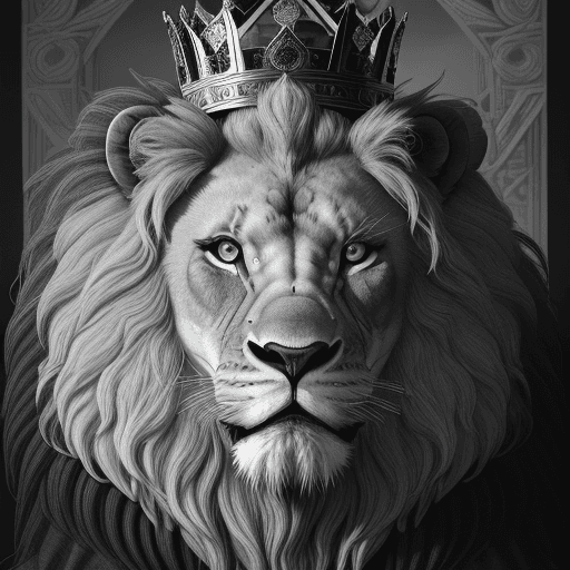 AI generated: stronger lion, power lion, penetrait eyes,  black and white colors, delicate ink lines, intricate de...