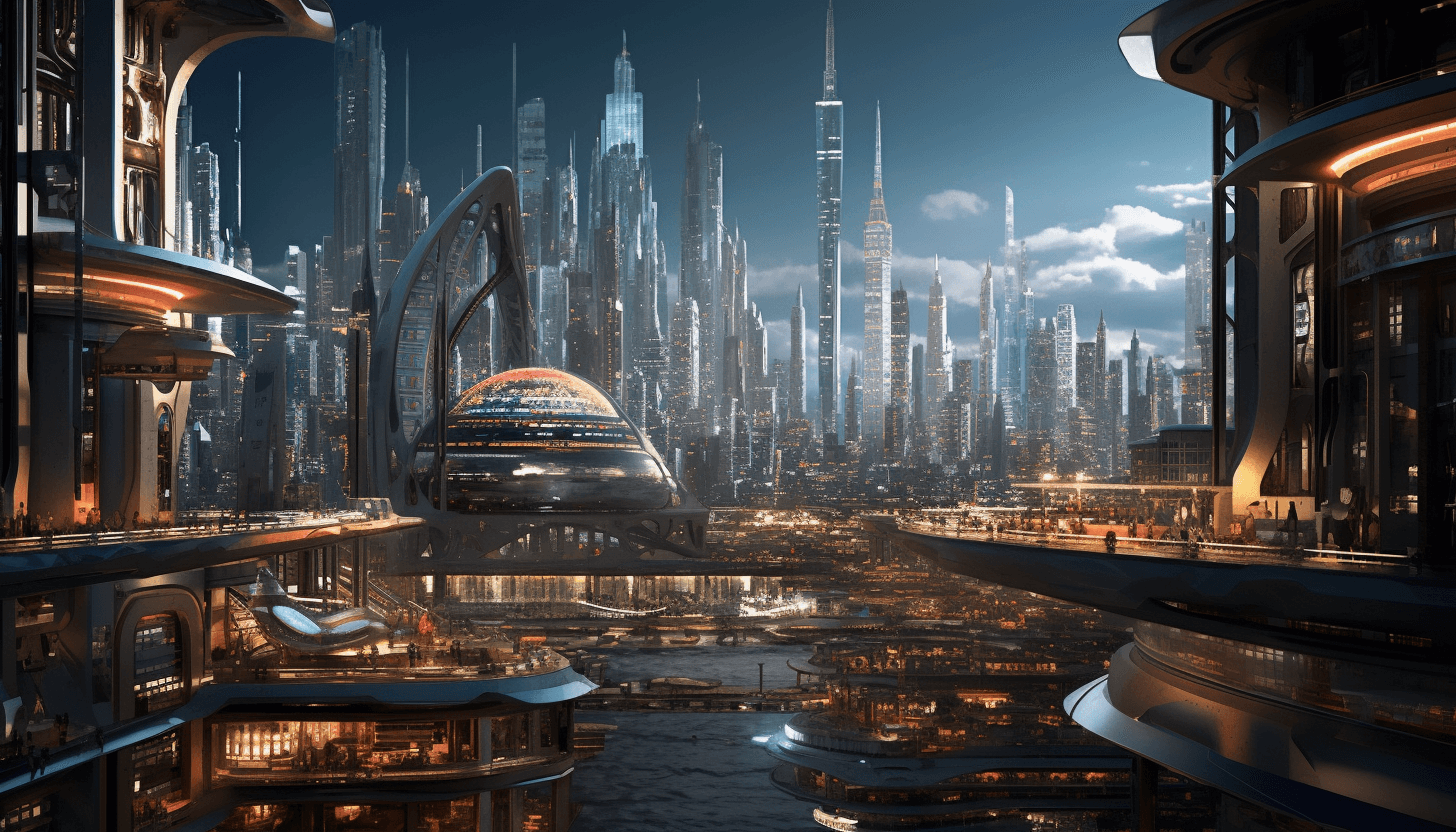 AI generated: city, future, sci fi --no draft, grainy, long neck, Deformed, blurry, duplicate artifacts, haze, low...