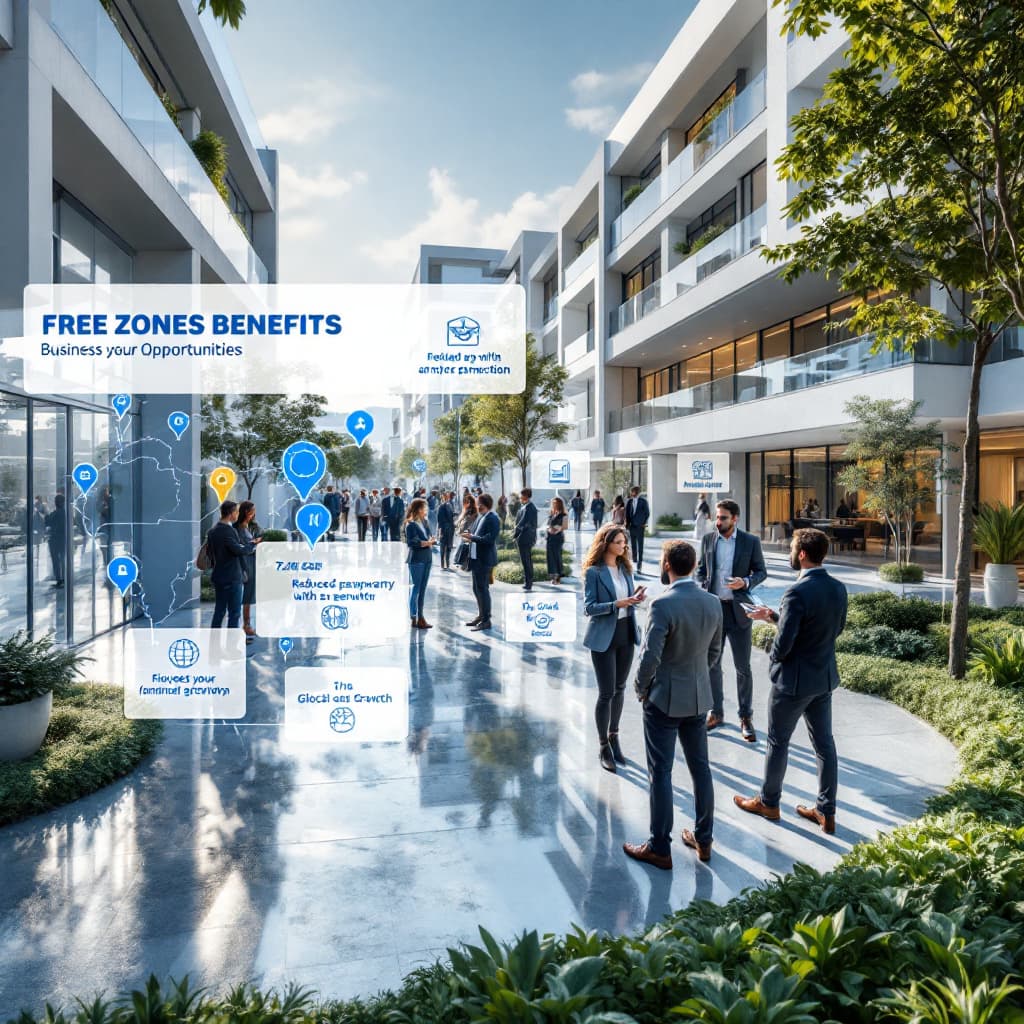 AI generated: An ultra-modern business park with sleek architecture and lush landscaping, featuring professionals ...