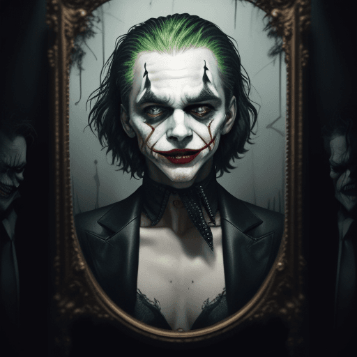 AI generated:   the image of the Joker in the style of Christopher Nolan, you can see a beautiful body, an evil gr...