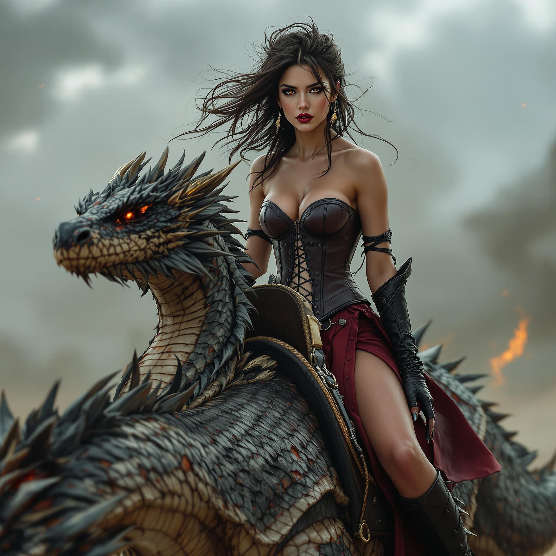 AI generated: Create an image of a woman who embodies boldness, audacity, and unrestrained energy. She has a strik...