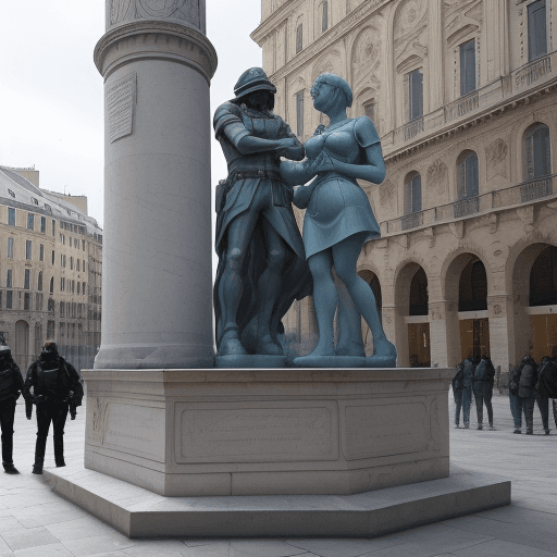 AI generated: Créer une illustration d'une place italienne animée avec un monument au centre. Ajouter des personna...