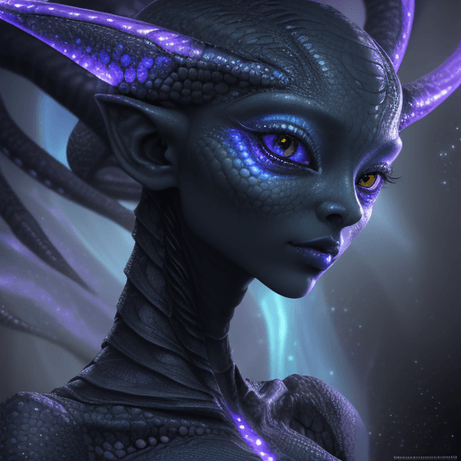 AI generated: A close up portrait of a (((fantasy mesmerizing alien humanoid female, amazingly beautiful ethereal ...