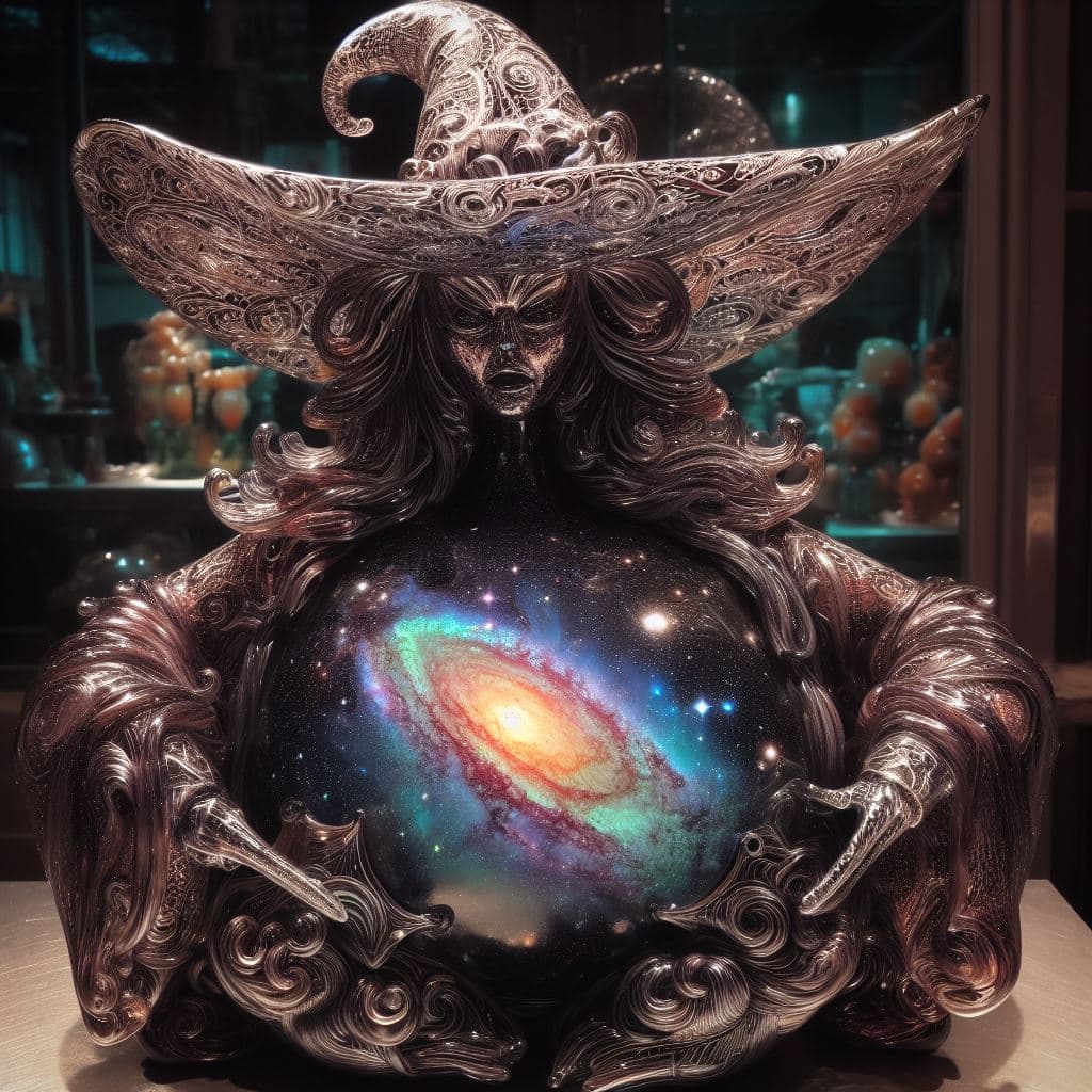 AI generated: "Full 8k sharp quality focus on a beautiful intricate high quality shiny blown glass figurine of a b...