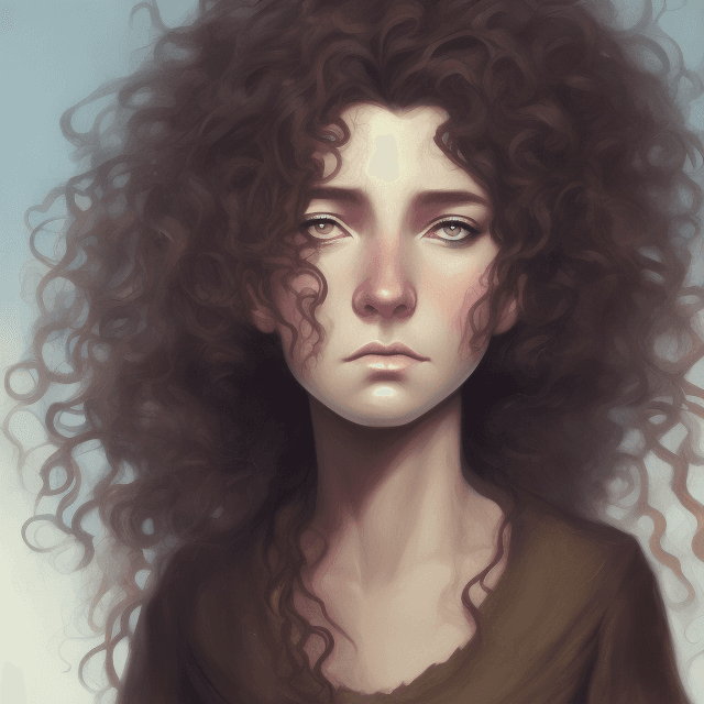 AI generated: A fantasy Anime style painting wide portrait of female hobbit art character with curly brown messy h...