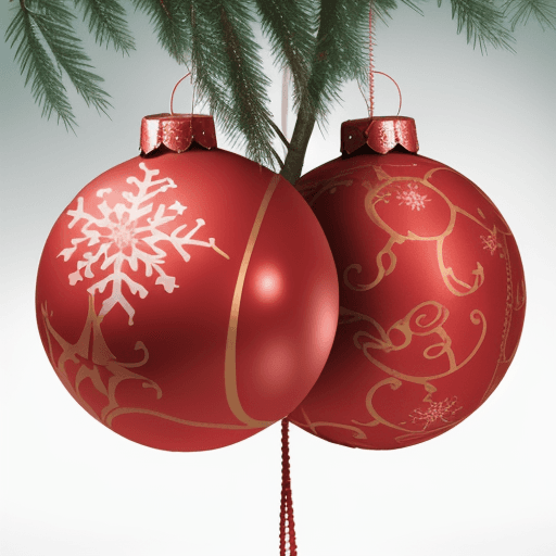 AI generated: colorfull, happy, red christmas balls, 
on a branch
