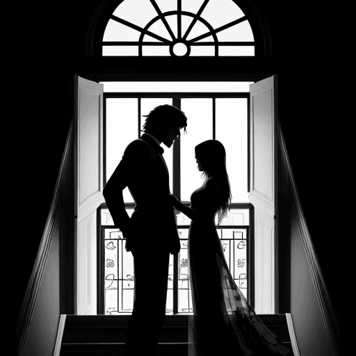 AI generated: image of two silhouettes, a man and a woman, the woman has long hair and the man has short hair, the...