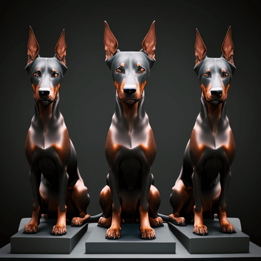 AI generated: High resolution photography of a sculpture of a doberman with 3 heads,like cerberus