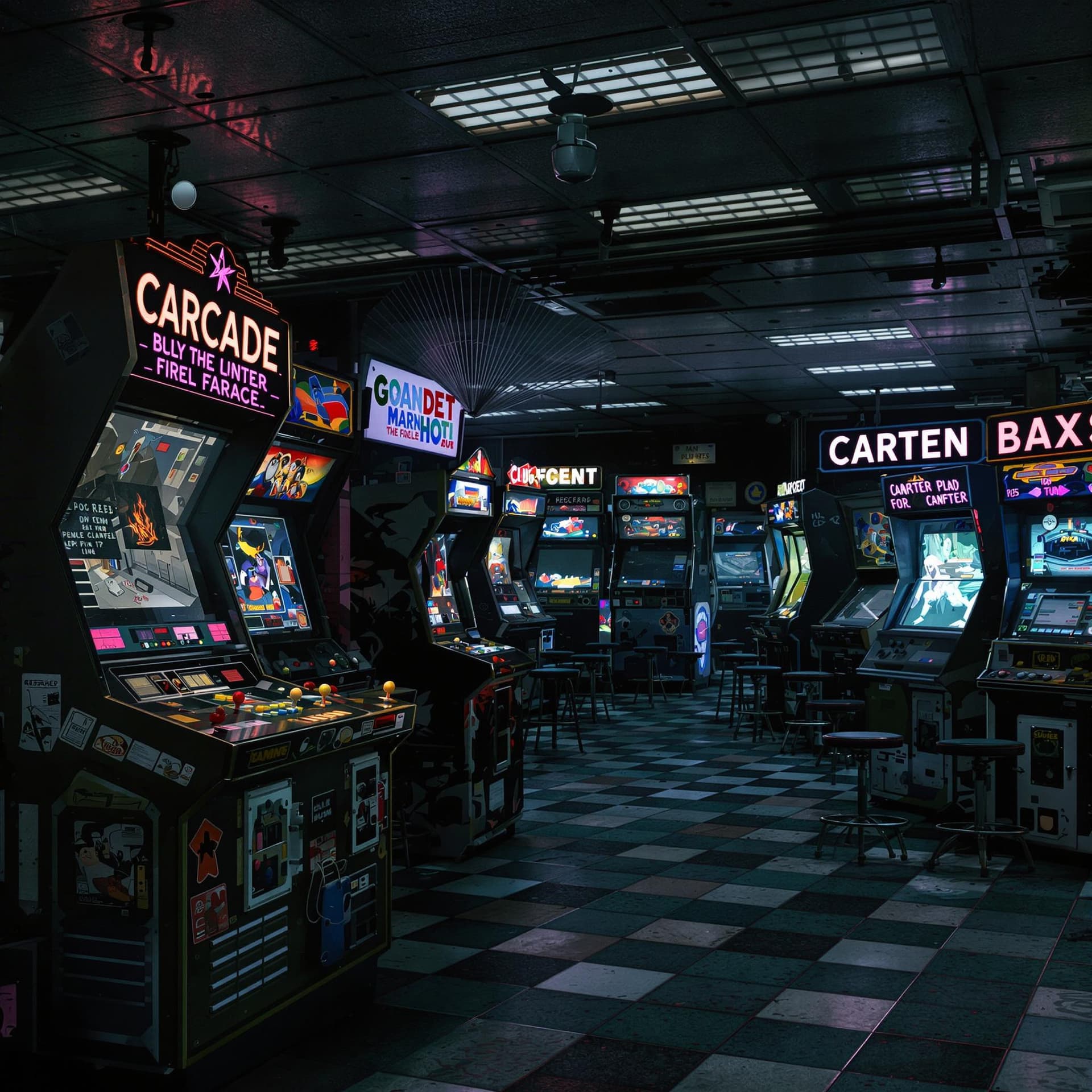 AI generated: Create a richly detailed, immersive depiction of an abandoned arcade in the liminal space aesthetic....