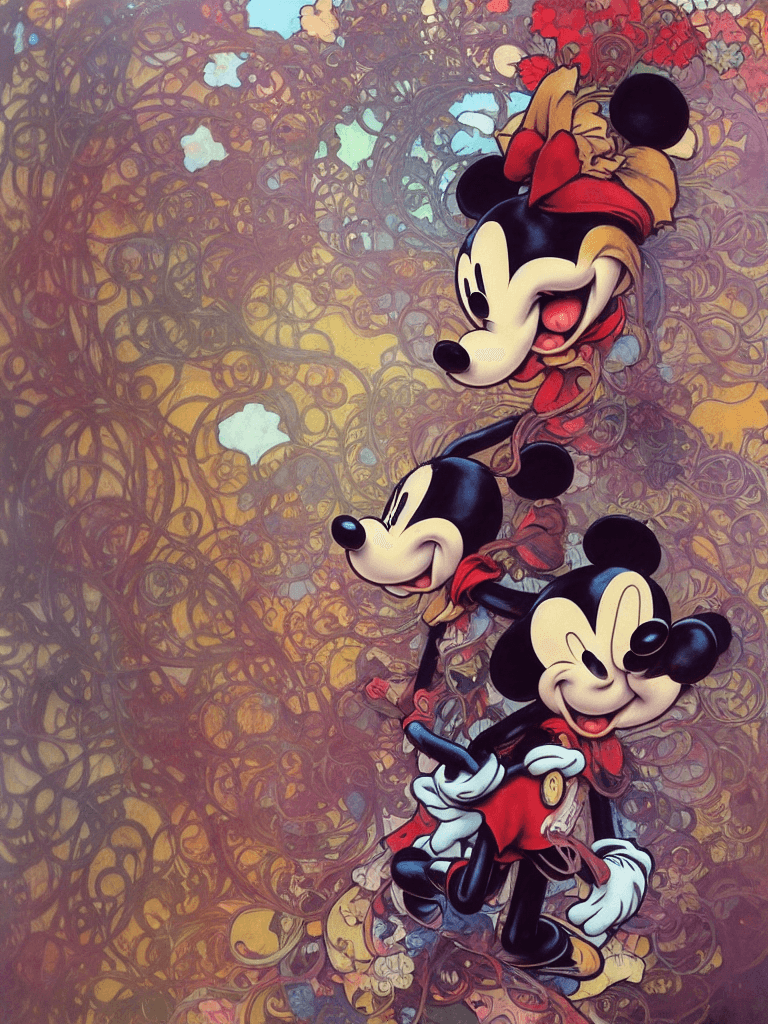 AI generated: Portrait of Mickey Mouse, character design, photorealism, detailed hair, punk art, acid punk, clutte...
