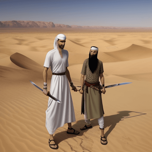 AI generated: Muslims having sword in the desert