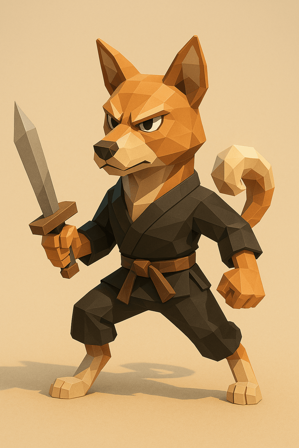 AI generated: A low-poly 3D character design of Paco the Dog wielding a short sword | stylized polygonal modeling ...