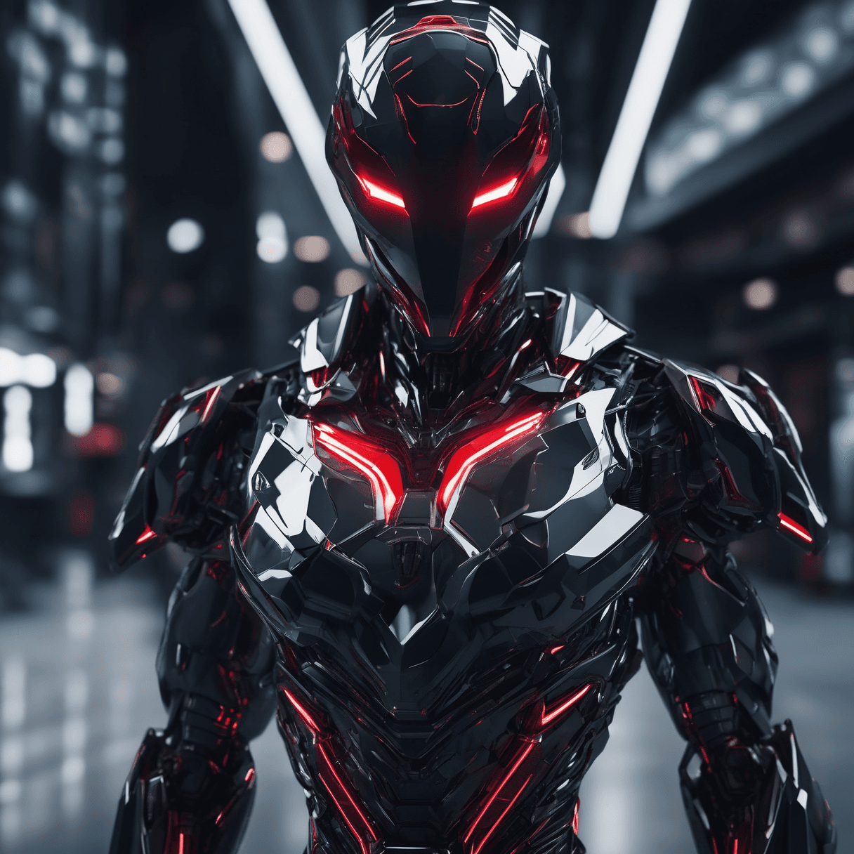 AI generated: (((Humanoid-like masculine robot))),((intricate dark cyborg body)), ((intricate dark robot body)),((...