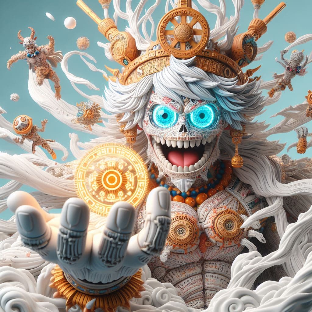 AI generated: an aesthetically captivating, side-splitting masterpiece featuring Luffy from One Piece, flaunting h...
