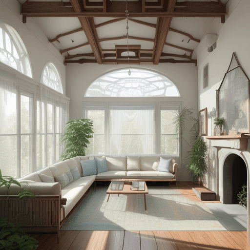 AI generated: High resolution photography interior design, dreamy sunken living room conversation pit, wooden floo...