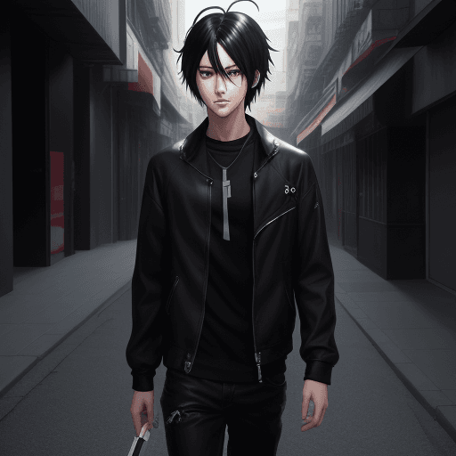 AI generated: Anime guy with white lightning eyes, young man, black hair, dark brown eyes, fair complexion, hot, c...