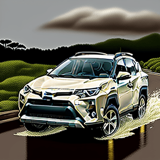 AI generated: carro tt, toyota rav4, nascer do sol pálido, dia de chuva, desenho a guache, rascunho 