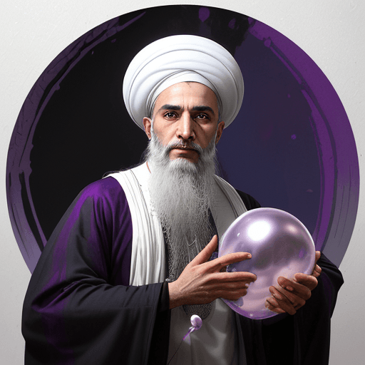 AI generated: a  Shia Tehrani cleric 40 years old  in purple paint, in the style of dark white and dark red, organ...