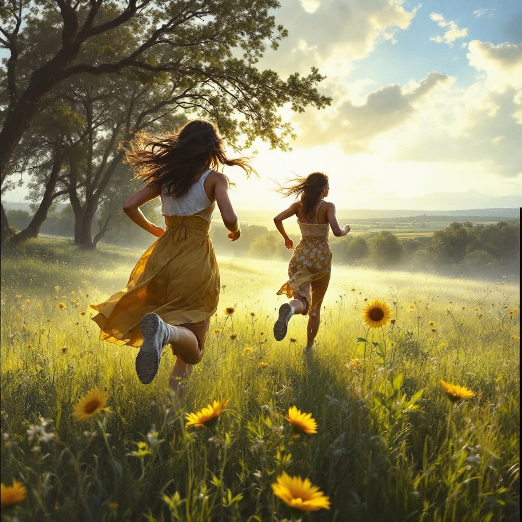 AI generated: young women,morning running in the field