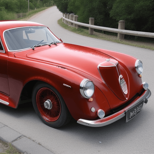 AI generated: Un coche de fórmula 1 estilizado de dibujos animados, pintado de rojo brillante, con ruedas de mader...