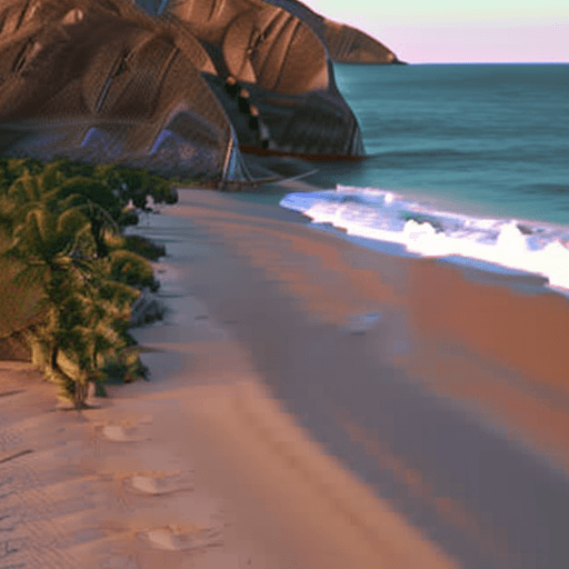 AI generated: body of a naked woman, with dark skin, walking towards the camera, on a deserted beach in the late a...