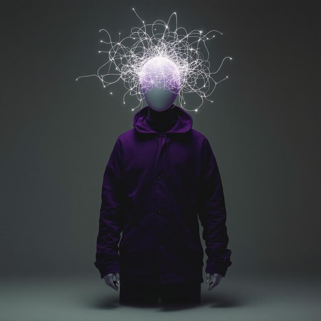 AI generated: surrealistic, high resolution shooting, front view, unknown gender figure with electromagnetic react...