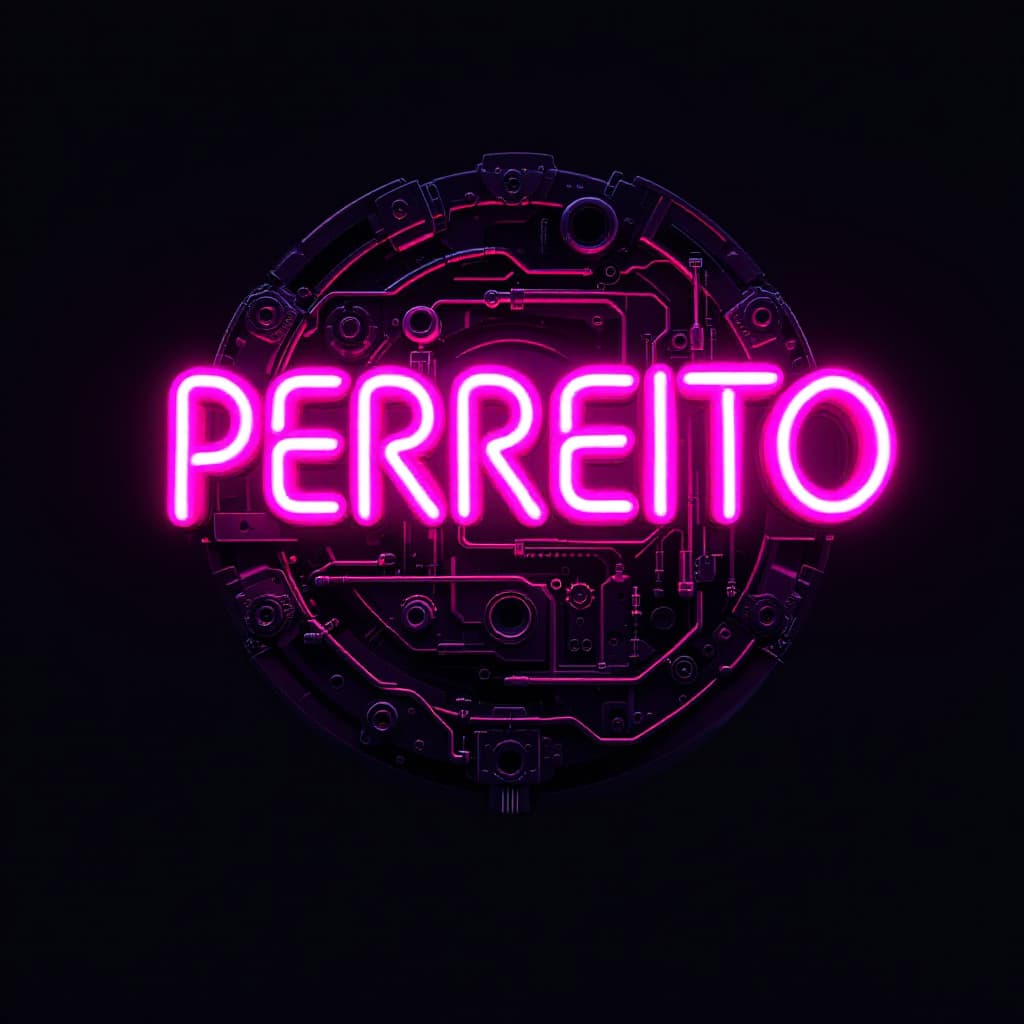 AI generated: text 'PERREITO' sculpted from intertwined neon tubes in a bright magenta color, front view, set agai...