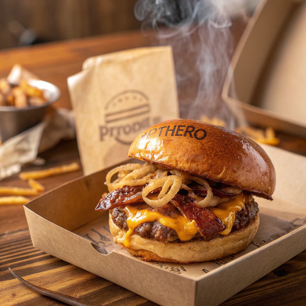 AI generated: A hyper-realistic close-up photo of a delicious smash burger with melted cheese, caramelized onions,...