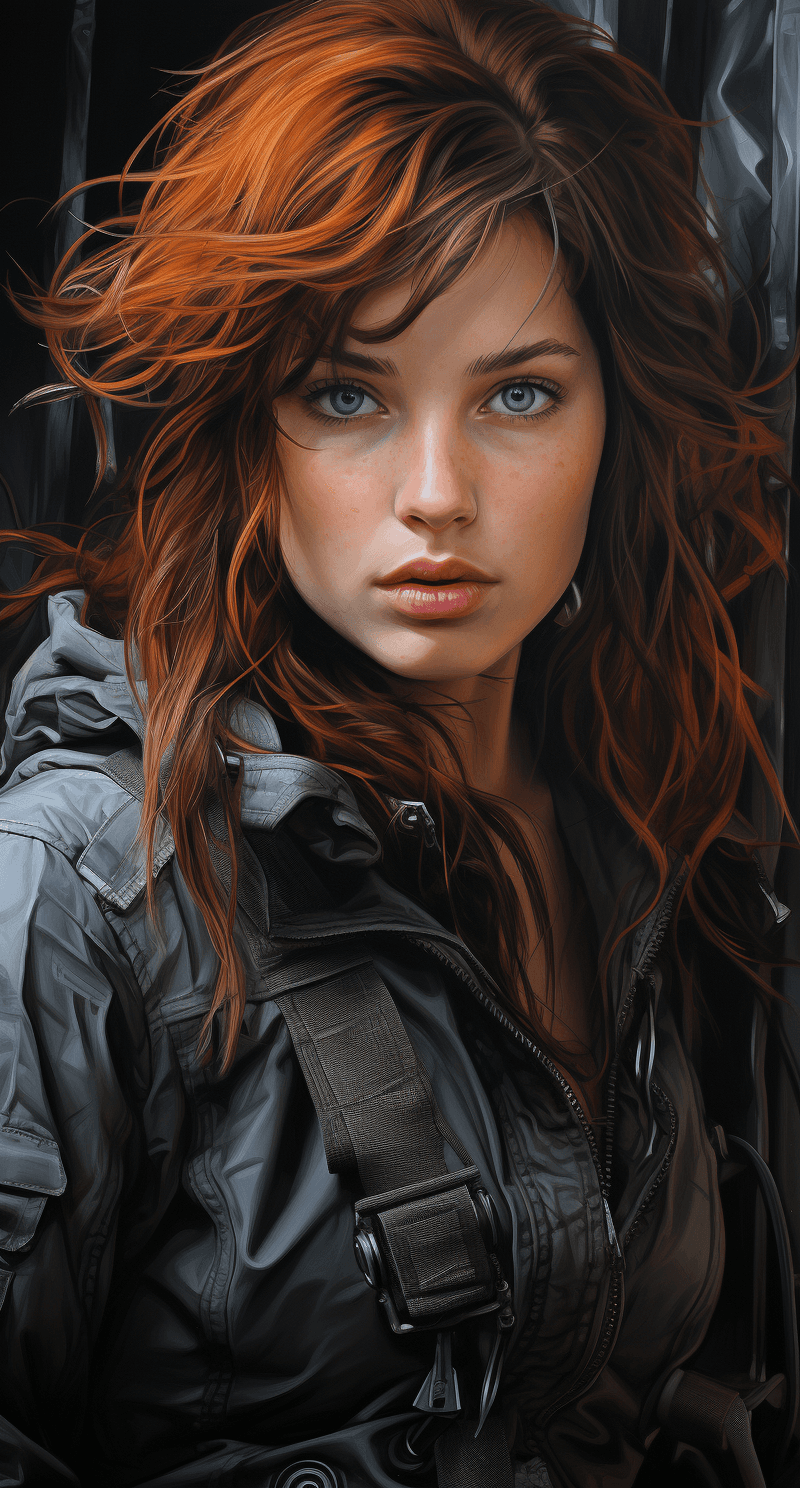 AI generated: charcoal drawing of a girl by timothy, in the style of hyper-realistic sci-fi, detailed perfection, ...
