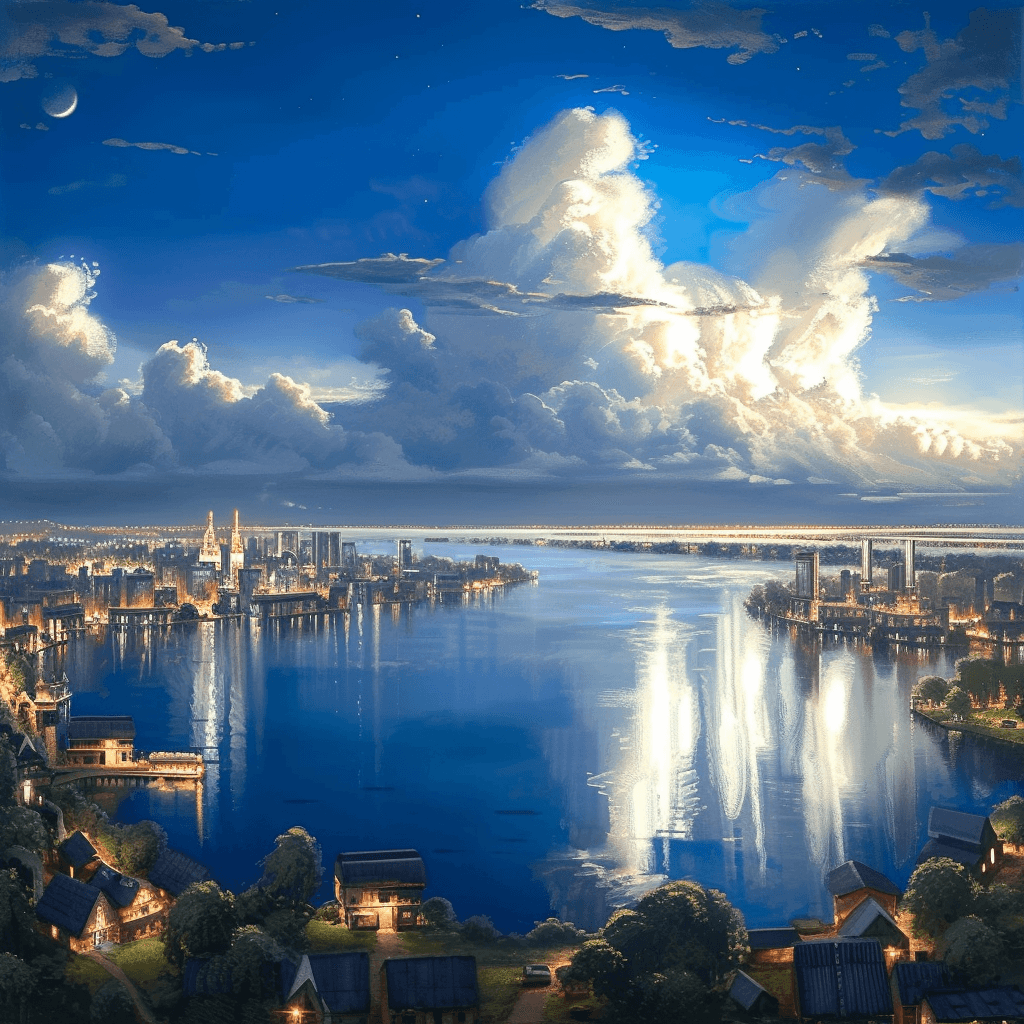 AI generated: Incredible ultra detailed cityscape of future at moonlit night, in the style of classic oil painting...