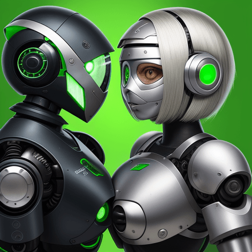 AI generated: uma rapariga com cabelo castanho, olhos verdes uma armadura robotica abraçando o seu amigo robo

