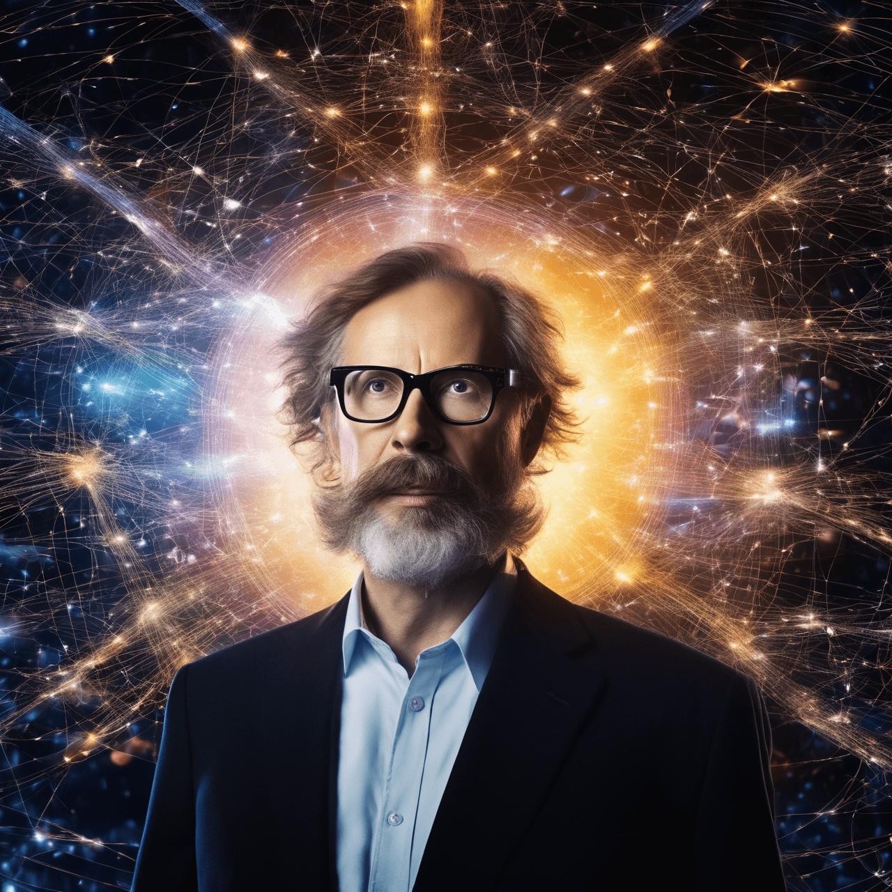 AI generated: A brilliant 48-year-old close-up potrait quantum physicist, surrounded by floating equations and ill...