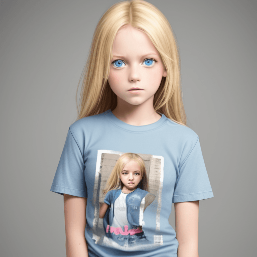 AI generated: girl, 9 years old, blonde, blue eyes, dressed in jeans and a T-shirt
