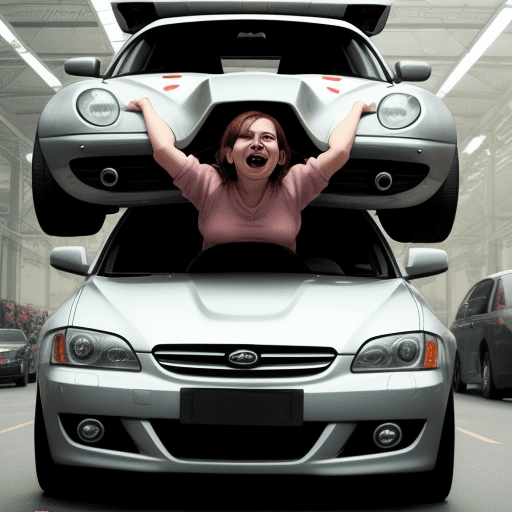 AI generated: Woman lifting car over her head