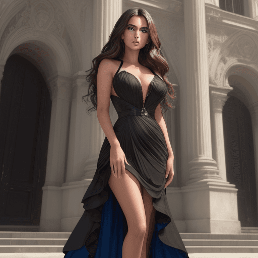 AI generated: The image features a beautiful young brunette with beautiful blue eyes {Brazilian}, wearing a black ...