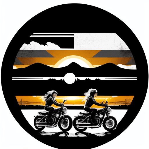 AI generated: A retro black and white photograph of a group of bikers cruising down an open road. The image is fra...