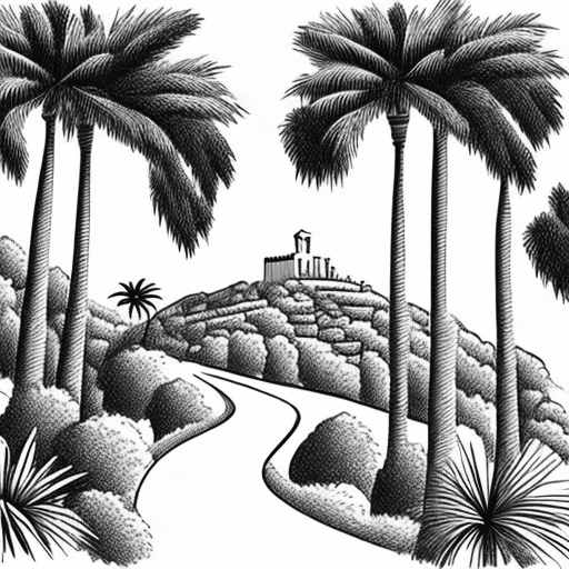 AI generated: A simple sketched line drawing graphic to be used on a wedding invitation picturing a Mallorcan vill...