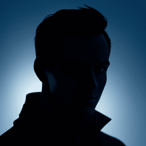 AI generated: Photography, contrast portrait, male silhouette, blue background full of depth, visualized using cam...