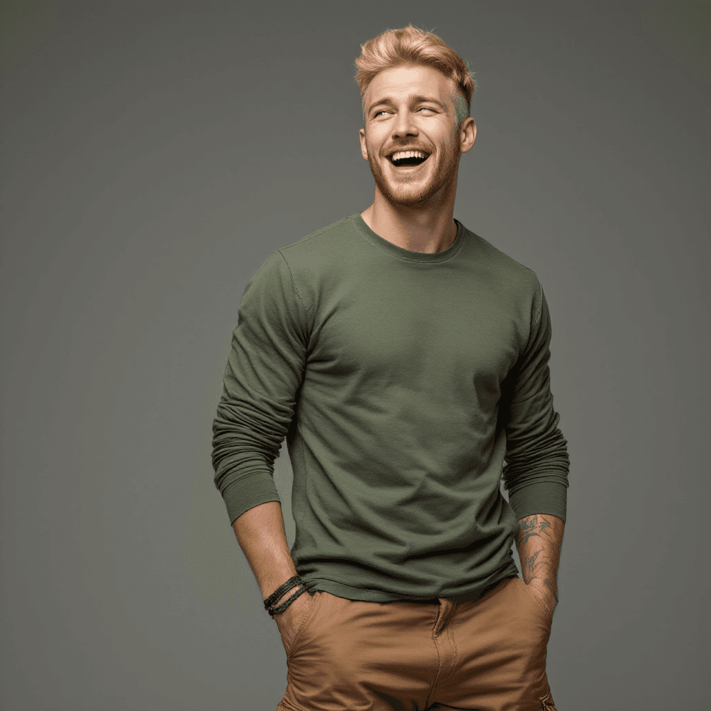 AI generated: hyper-realistic photo of a blond Russian man, burst-taper hairstyle, clean face. shaven face. He is ...