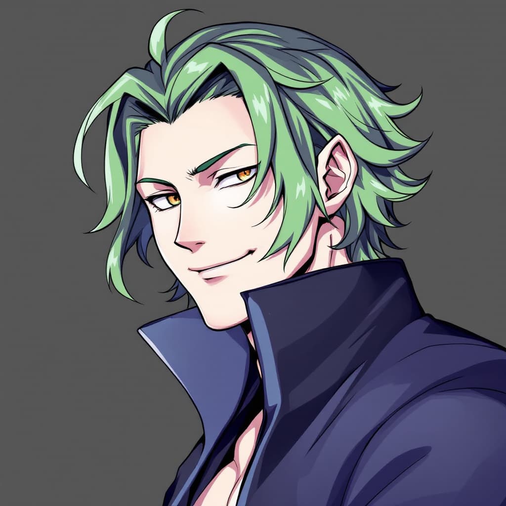 AI generated: re:zero%20art%20style,%20Green%20hair,%20medium%20length%20hair,%20wavy%20hair,%20green%20brown%20or...