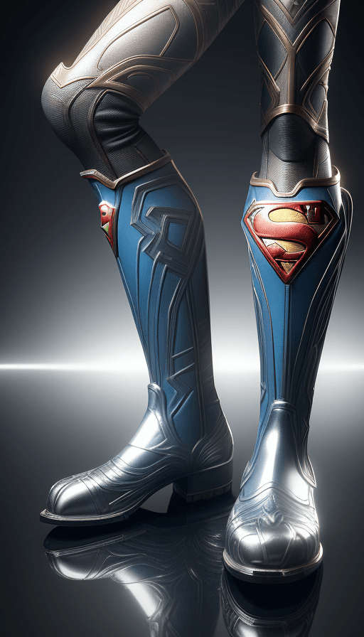 AI generated: boots on the table with the design and character of Superman boots is gold and blue
dark, no waterma...
