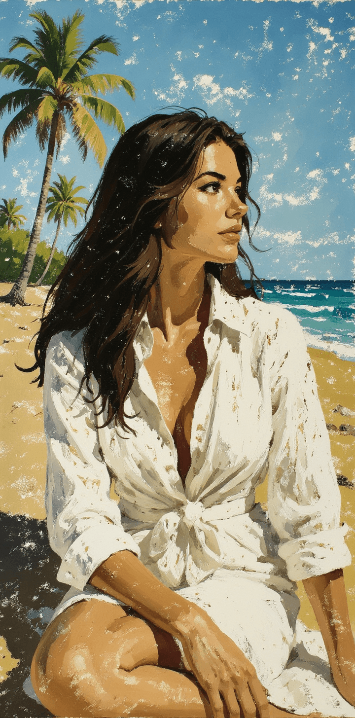 AI generated: a painting of a woman, in the style of brushstroke-intensive portraits, sitting in the blanket watch...
