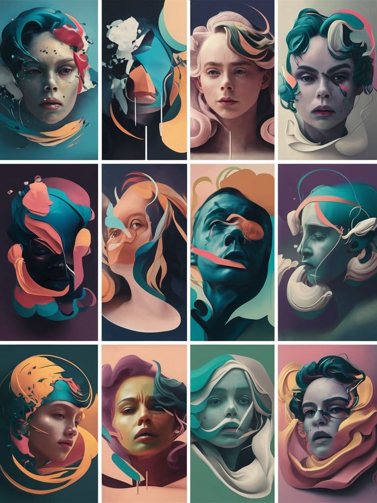 AI generated: A captivating collection of abstract paintings that delve into the connection between color, shape, ...