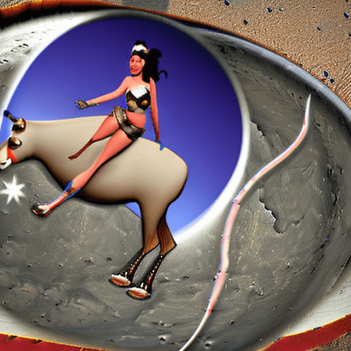 AI generated: A pornstar ridding a cow on the moon