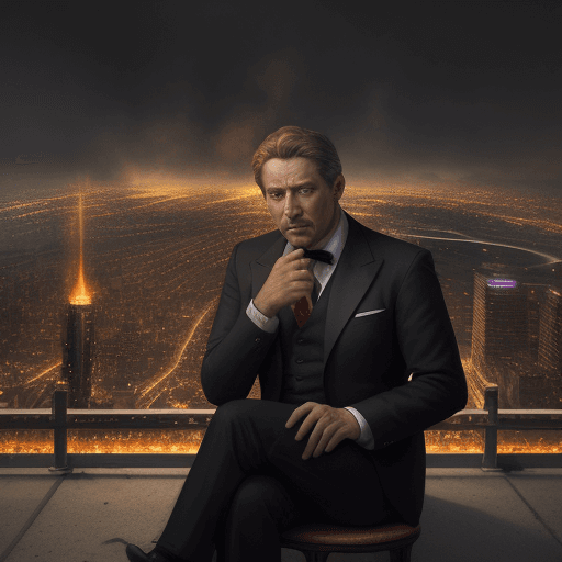 AI generated: Hyper realistiC
 sitting on a city scene.   Money and Gentleman people, glowing and illuminate, mone...