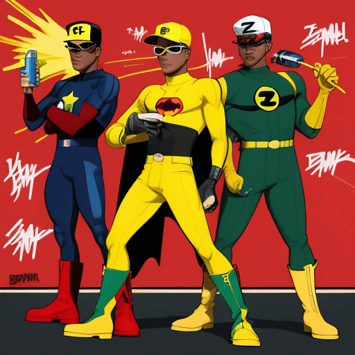 AI generated: DRAWN IN A BRUCE TIMM CARTOON STYLE OF FIVE DIFFERENT JOHN BOYEGA'S MALES IN A RED, BLUE, YELLOW, GR...
