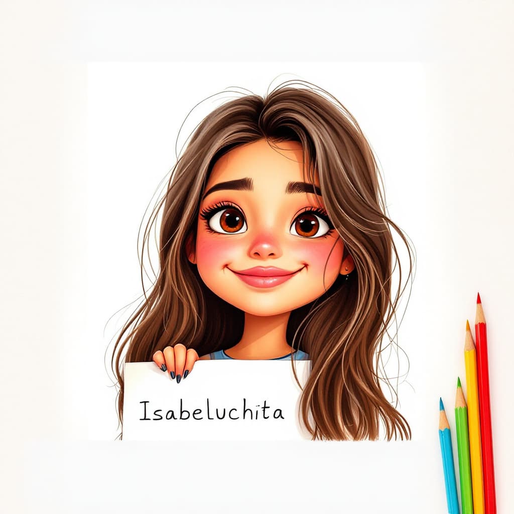 AI generated: Cartoon pencil drawing, cute brunette Latina girl, 5 years old, colored pencils, Pixar style, hilari...